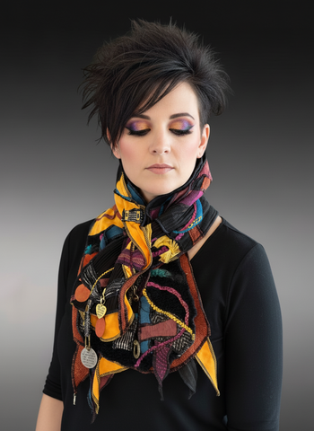 Boho couture fabric scarf, pop culture scarf