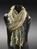 Boho luxury avant garde Scarf, olive teal brown, nature inspired art scarf