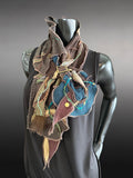 Boho couture fabric scarf, free form scarf, bohemian fashion