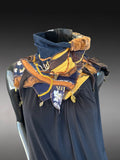 Artisan Fiber Art Scarf – Handcrafted Textured Statement Scarf in Midnight Blue and Golden beige - Wearable Textile Art