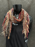 Boho style scarf in autumn burgundy brown tan, funky scarves