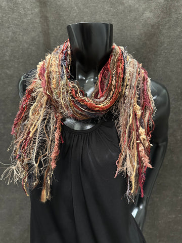 Boho style scarf in autumn burgundy brown tan, funky scarves