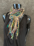 Mardi Gras fringie yarn scarf, vibrant color fringe scarf, boho style