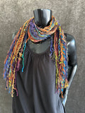 Mardi Gras fringie yarn scarf, vibrant color rainbow fringe scarf