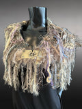 Luxury knit artisan fringe cowl with snaps, Indie capulet, bohemian inspired fashion,