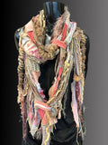 Bohemian cream beige pink couture refashion Scarf, bohemian style scarves, upcycled clothing