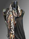 Art yarn scarf, Fringie in animal print and neutral tones, Wild animal Scarf, Funky yarn scarf, cheetah print,  boho, fall indie scarf