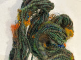 Hand spun merino longwool leincaster bulky yarn, green orange handspun yarn