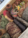 Knitting art yarn bundle, 1.5 lbs, fiber pack, weaving yarns, bulk burgundy green yarn gift box