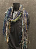 Boho style luxury eclectic Scarf, black olive teal brown, nature inspired art scarf