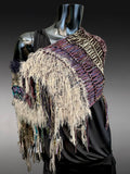 Knit boho poncho, knit wrap pull-over, taupe teal brown shoulder wrap