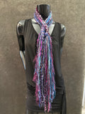 Boho Indie style short art scarf,  purple blue jewel tone scarf, bohemian inspired fashion
