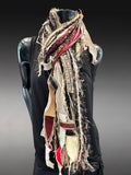 Shreds Eco-friendly beige black red Scarf, street style scarf, boho chic scarf