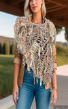 Knit Boho Chic Poncho in blush cream peach, boho style clothing