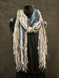 Bohemian style fashion scarf in blue jean tones, luxury art scarves