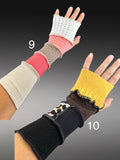 Fabric knit upcycled arm warmers, wrist cuffs, fabric fingerless gloves, upcycled sweater sleeves, Katwise arm warmers, fingerless mittens