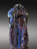 Artisan Fiber Art Scarf – Handcrafted Textured Statement Scarf in Midnight Blue, Purple & Black – Wearable Textile Art