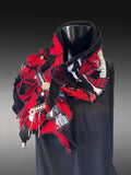 Boho couture fabric scarf, free form scarf, avant garde black red scarf