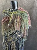 Knit boho poncho, knit wrap pull-over, olive green brown shoulder wrap