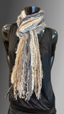 Bohemian style long scarf, Neutral scarf, Artisan scarf, boho accessory