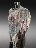 Hand Knit Boho style Poncho, Fringed shaggy gray lavendar neutral poncho, shoulder wrap.