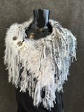 Luxury couture white cowl with charms, cosplay bride, bohemian shoulder wrap