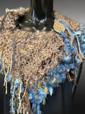 Knit luxury Bohemian faux fur cowl, blue beige shoulder wrap