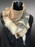 Upcycled couture unisex beige khaki neck cowl, boho neckwarmer, eco-friendly fashion