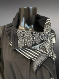 Upcycled couture neck cowl scarf in black white, boho chic refashion scarves