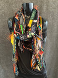 Pop culture vibrant color rainbow Boho fabric plus art yarn Scarf, street style scarf