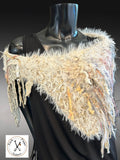 Luxury women poncho, Fur poncholette, Knit fringed winter white cowl with fringe