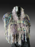 Bohemian style faux Fur wrap with buckles, luxury fur knit capulet, Textural Fiber Art Wrap