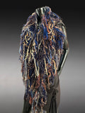 Poncho in blue brown rust, Boho hippie fringed Knit handmade Poncho, shoulder wrap