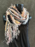 Fringie Yarn Scarf in cream pink black, boho fashion