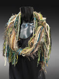 Boho luxury avant garde Scarf, olive teal brown, nature inspired art scarf