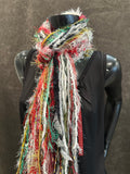 Christmas Color Fringie art yarn Scarf, red, green, lime, white glitzy yarns, secret Santa gift, ugly sweater