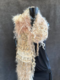 Women ivory boho shawl, Knit Fringed Scarf, bohemian, fur scarves