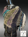 Knit boho poncho, knit wrap pull-over, taupe teal brown shoulder wrap