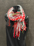 Christmas Scarf, Grinch Fringie, Christmas color red, green red and white with polka dots and lime green, fashion scarf for Christmas, dots