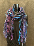 Handmade eclectic scarf in purple blue jewel tones, funky scarves