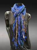 Boho style Scarf in Electric Blue Tan, Indie fashion
