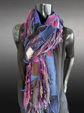 Shreds Fringie Scarf, street style scarf, purple blue scarf