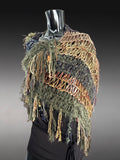 Knit boho poncho, knit wrap pull-over, moss green navy shoulder wrap, indie clothing