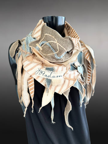 Freeform couture fabric scarf, boho style