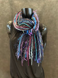 Handmade eclectic scarf in purple blue jewel tones, funky scarves