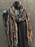Rustic bohemian style long scarf in black blush neutrals, biker scarf, cowgirl fashion indie accessories