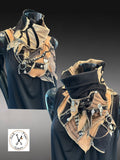 Avant-Garde Upcycled Textile Collar Scarf, Neckpiece in Black & Beige Tones
