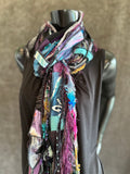 Pop culture vibrant color rainbow Boho fabric plus art yarn Scarf, street style scarf