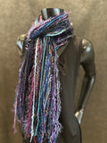 Handmade eclectic scarf in purple blue jewel tones, funky scarves