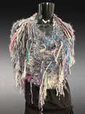 Hand Knit Boho style Poncho, Fringed shaggy gray lavendar neutral poncho, shoulder wrap.